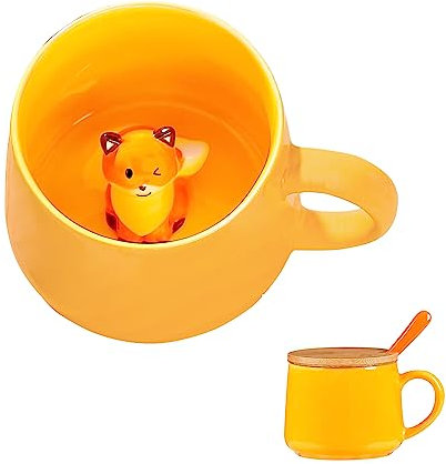 Süße Sachen Keramik Füchse Kaffeetasse Teetasse Mit Deckel Löffel Lustige Tassen Geschenke für Frauen Kaffeebecher Porzellan 3D Tasse Personalisiert Cappuccino Tassen Beste Freundin Jahrestag Geschenk