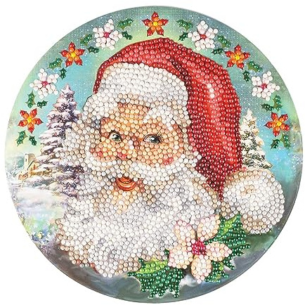 Ideen mit Herz Diamond Painting fönsterbild | dubbelsidigt tryck | Ø 18,3 cm | inkl. diamantmålning stenar, verktyg och tillbehör (jultomte)