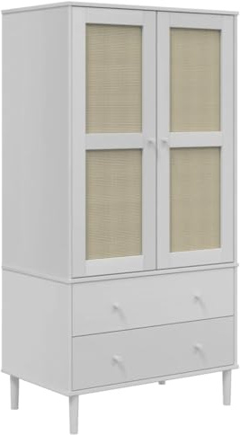 vidaXL Garderob SENJA rottinglook vit 90x55x175 cm massiv furu, hatthyllor, klädstång, klädförvaring, klädskåp, klädstänger, jackhängare, garderob
