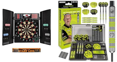 UItrasport elektronisches Dartboard mit Türen & Winmau MvG Dart Steeltip Geschenkset - 50-teiliges Dartset mit 4 Sätzen Dartschäften, 4 Sätzen Flüge und Zubehör