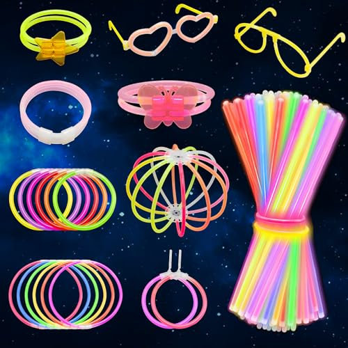 FINEASY 177 Stück Knicklichter Party Set, 80 Leuchtstäbe, Knicklichter Kinder mit Verbinder, Herzförmige Brillen, Leuchtarmbänder, Party Deko für Hochzeit, Festivals und Geburtstagsfeiern