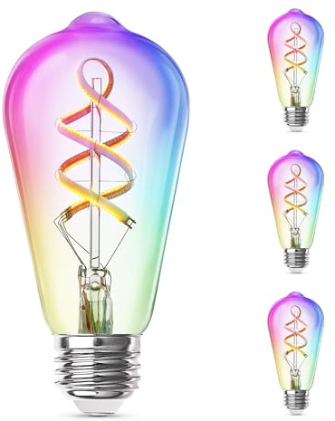 Feit Electric Smart ST21 Light Bulb, 60W Eq, Dimmable, Spiral Filament Edison Style. WiFi Enabled, Works with Alexa/Google Home, Millions of Colors, 15,000-Hr. Lifetime, ST2160RGBWFILAG/RP/3, 3 Pack