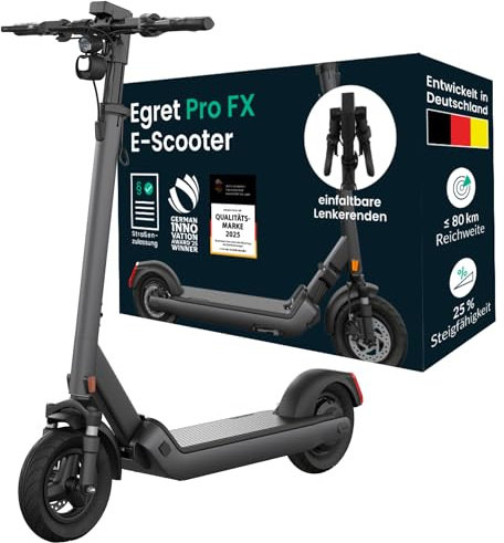 Egret Pro FX E-Scooter mit Straßenzulassung (max. 20 km/h), Reichweite bis 80km, Frontfederung, App Steuerung, Lenker höhenverstellbar+einfaltbar, Zuladung max. 120kg