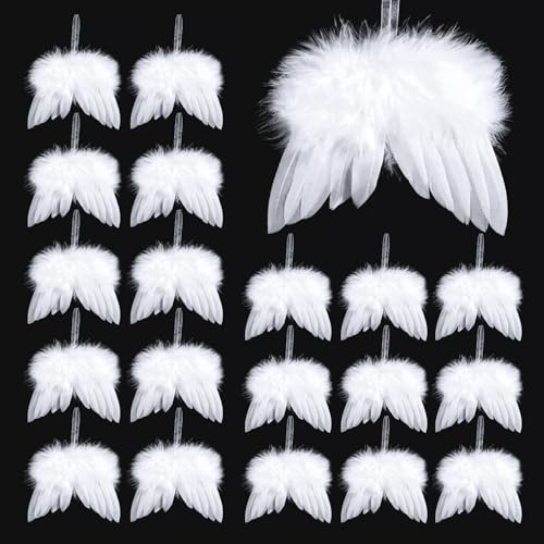 Btzthm 20 colgantes de plumas de alas de ángel para decoración de árbol de Navidad, plumas vintage, decoración para manualidades, decoración de Navidad, bebé, bautizo, fiesta (12 x 10 cm)