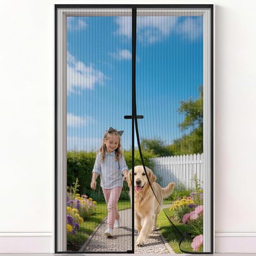 Zanzariera Magnetica 115x215 cm, Zanzariera Porta Finestra Tenda Nero, Zanzariere Magnetiche Balcone, Anti Zanzare Insetti, Chiusura Magnetica Automatica, Protezione completa per vita domestica
