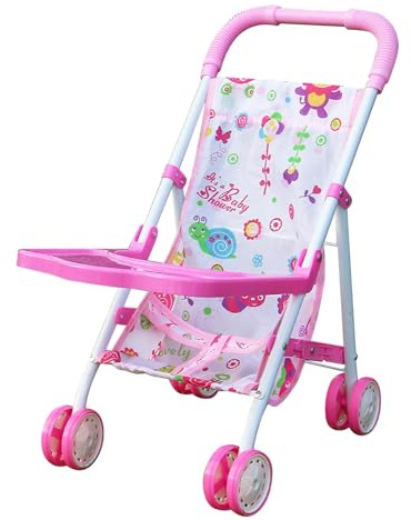 Puppenwagen Puppen Kinderwagen Höhenverstellbarer Griff Leichtes Aluminium Puppenbuggy Mit Anschnallgurt & Einkaufskorb Kinderwagen Spielzeug Regenschirm Rollenspiel Spielzeug Für Kinder