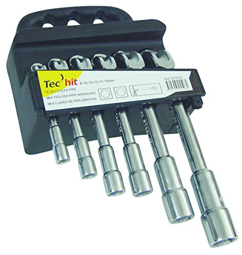 TEC HIT 325506 - Jeu de 6 Clés à Pipe Débouchées - Clé à Tube - Serrage et Bras de Levier - 8 mm à 19 mm