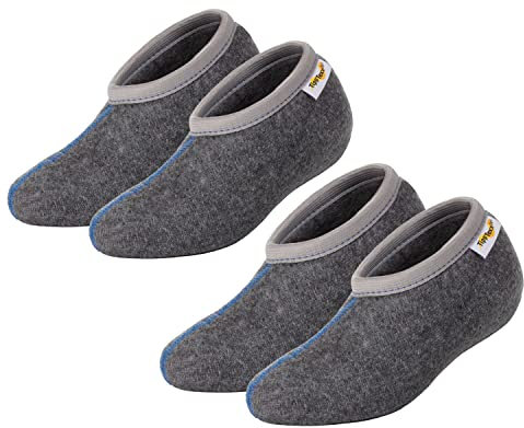 TippTexx 24 2 Paar Stiefelsocken (Kinder-31/32, Grau mit Wolle - 2 Paar)