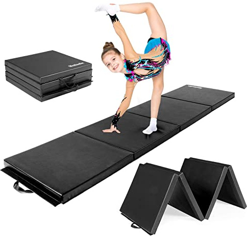 Matladin 8' Folding Gymnastics Gym Exercise Aerobics Mat, 8ft x 2ft x 2in PU Leather Tumbling Mats for Stretching Yoga Cheerleading Martial Arts (Black)