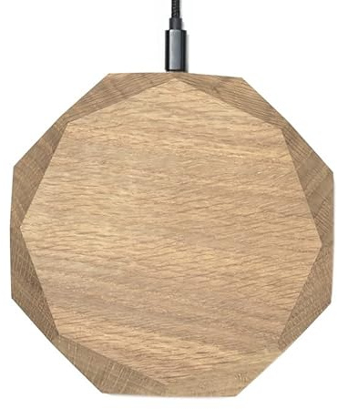 Oakywood Station De Charge QI Géométrique sans Fil, Bois Véritable Et Acier Inoxydable, Charge Rapide 15 W, Formes Géométriques, Fabriquée À La Main dans L'ue, Chêne