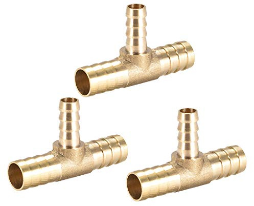uxcell 12mm X 8mm X 12mm Brass Hose Reducer Barb Fitting Tee T-Shaped 3 Way Barbed Connector Air Water Fuel Gas 3pcs