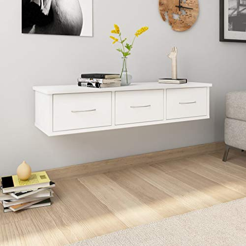 Festnight Estante con Cajones de Pared Aglomerado Baldas de Madera Pared Estanterias Pared Blanco 90x26x18,5 cm