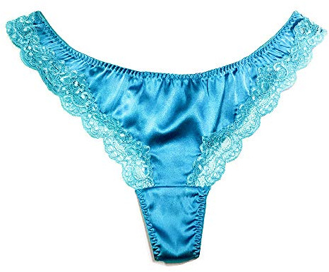 String en dentelle en soie pour femme, string sexy à dos en T avec satin doux, turquoise, L