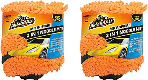 Armor All Mikrofasernudel-Autowaschhandschuh 2er-Set – Hochwertiger Autopflege-Handschuh für gründliche Fahrzeugreinigung, Orange