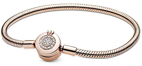 Kaytong Rose Gold & Silber Funkelnde Krone O Schlangenkette 925 Sterling Silber Armband Armreif Bead Charm Diy Einfacher Schmuck-Kupfer,20cm