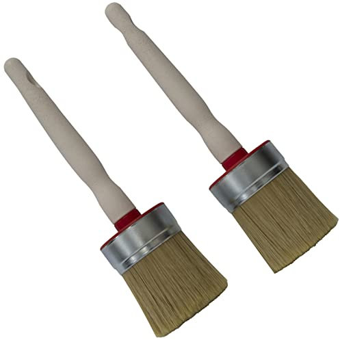 AERZETIX - C62159 - Juego de 2 - Brochas de cerdas Naturales Redondos - Ø60mm - 245mm x 60mm - para Pintura Cola barnizada - Mango de plástico - Herramienta de Pintura Lacado decoración renovación