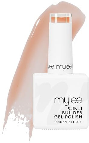 Mylee 5 in 1 Builder Base Strengthening Gel 15ml, UV/LED Nail Polish Coat for Hard Strong Nails Tips & Extensions, For Nail Art Decoration, Decals & Jewels, Professional Manicure Repair (Laid Bare)