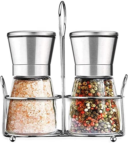 TONZN Ensemble avec Moulin à Poivre et sel Brut réglable en Acier Inoxydable Manuel Vertical pour sel de mer Chili sésame 2 Paquets Moulin à sel moulins à sel et à Poivre