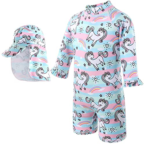 M MUNCASO Maillot de bain une pièce pour garçons et filles - Maillot de bain avec bonnet assorti - Combinaison en néoprène pour bébé - Beachwear, Licorne blanche et arc-en-ciel, 80-90