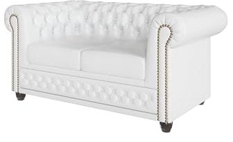S-Style Möbel George Sofa 2-Sitzer Chesterfield-Sofa für Wohnzimmer Lounge Couch Aus Veganem Leder Möbel Freistehende Polster Sofas & Couches Couchgarnitur Weiß 148 x 86 x 72 cm