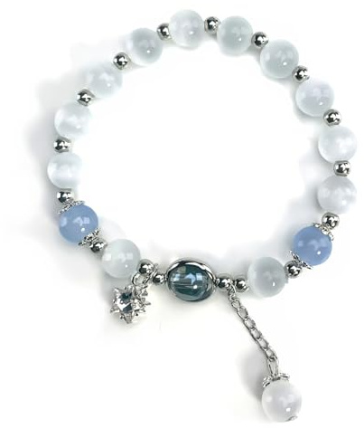 BENIFILE Moon Stone Bracelets, Stretch Star Butterfly Heart Flower Bell Charm Bracelet for Women, Opal Glaze Crystal Beads Bracelets Birthday Jewelry Gifts (Starry Sea)