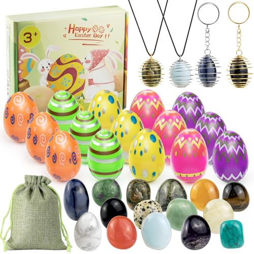 Kazaigou 15 Stück Vorgefüllte Ostereier mit Edelsteinen, Ostergeschenk, Kristall- und Steineier, Die Osterjagd, Ostereiersuche für Kinder, Füllmaterial für Osterkörbchen, Dekoration für Osterparty