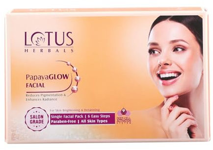Lotus Herbals PapayaGlow Facial Kit with Peeling Mask, 4 in 1 Formula for All Skin Types, Reduces Pigmentation and Instant Glow (Single Use)
