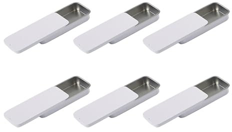 ANMOO 6-Piece Sliding Lid Empty Tins, Mini Metal Box for Storage, Pull-Slide Drawer Container for Balm Sticks, Wax, Candies, Cosmetics, Aromatherapy, Jewelry and Pills (White)