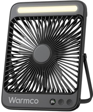 Warmco 20000mAh 8-inch Portable Camping Fan, 48Hrs Max Run Time, LED Light, Quiet Thin Battery Operated Personal Desk Fan With Digital Display for Office,Travel,Bedroom,Outdoor