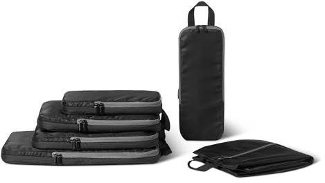 Amazon Essentials Cubes de Rangement Compression Ultra-légers avec Fermeture Éclair, Lot de 6, Noir