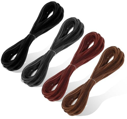 cobee 4 rollos de cordón de piel, para cadenas, cuerdas, cuerdas, cuerdas, 5 m x 2,5 mm, para manualidades, pulseras, collares, joyas, artesanías, regalos (negro+gris oscuro+burdeos+café amarillo)