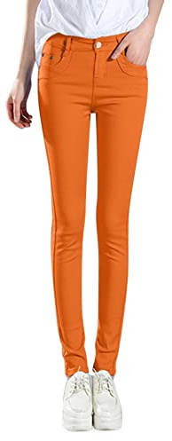 YIzdegg Jean pour femme - Coupe skinny - Taille haute - Slim - Stretch - Couleur unie - Jean skinny - Pantalon de loisirs - Aspect jean - Legging confortable et décontracté - Avec poche, Orange, L