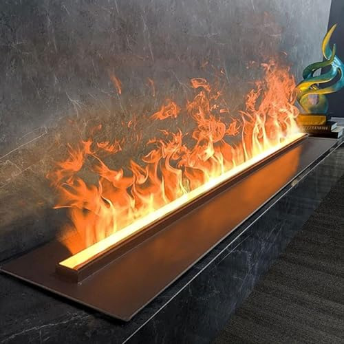 3D vattenånga öppen spis, atomiserad öppen spis med 7 justerbara flamfärger och 5 ljusstyrka, borstat rostfritt stål, pek-/fjärrkontroll,100cm/39.3in