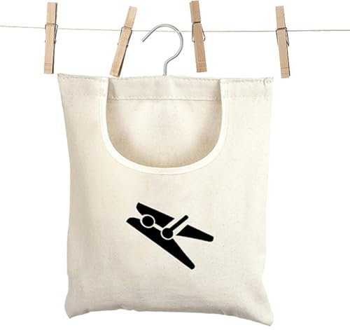 Wäscheklammerbeutel für Wäscheleine mit 360° drehbarem Aufhänger, Baumwollleinen, Aufbewahrungstasche für Wäscheklammern, 30 x 25 cm, wiederverwendbar, waschbar, für drinnen und draußen, Weiß, weiß