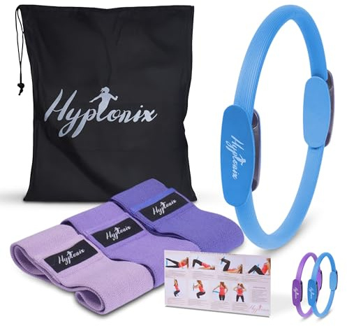 Hyptonix Cercle Pilates avec Bandes Élastiques de Musculation, Anneau Magique pour Fitness et Rééducation, Kit Complet avec Sac de Rangement (Bleue)