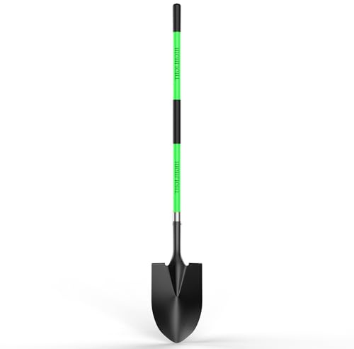 56-Inch Round Point Garden Shovel for Digging, Fiberglass Handle, Green
