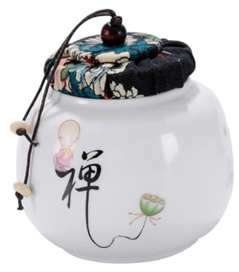 LABRIMP Jarra De Cerámica Para Té Pequeño Sellado, Material Cerámico, Aislamiento De Aire, Compatible Para Almacenamiento De Té Hogar y Oficina, Diseño Clásico Patrón De Monje