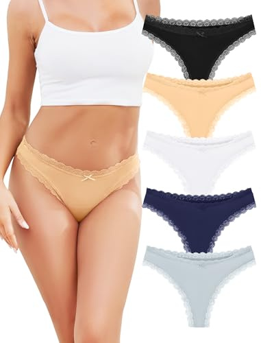 Voenxe Trosor Dam UnderkläDer,Spets Stringtrosor UnderkläDer Flerpack | 5 Pack Women Seamless Thong Underwear,Brazilian Stringtrosa Kvinnor,SöMlöSa Tanga Damtrosor,Soft Lace Panties Multipack