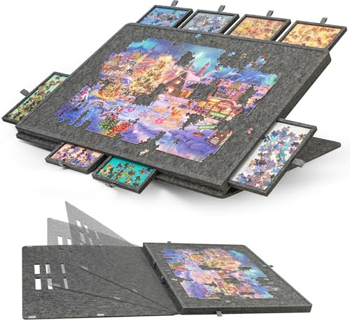 Jigpal 1500-Pc Tilting Jigsaw Puzzle Board with 8 Drawers & Cover, 3 Angle Adjustable Puzzles Table with Built-in Easel/Stand, Lightweight & Portable Game Boards with Storage (1500 Pieces)