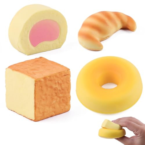 Anboor 4 st dessert squishy fyrkantig tårta, croissant, kexrulle, donut långsam svällande skumleksak present till halloween jul påsk barn och vuxna