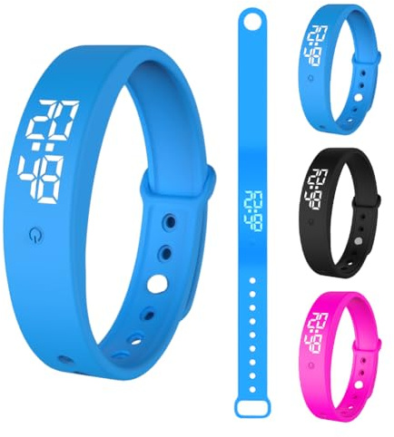 DASIAUTOEM Braccialetto con vibrazioni, allarme vibrazionale, promemoria, orologio da polso, sveglia con timer, allarme per bambini, adulti, 6 allarmi giornalieri (blu)