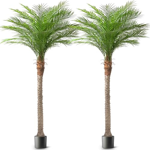 ZEEOZE 270 cm konstgjord Phoenix-palm Träd Höga konstgjorda palmer med 21 justerbara blad, konstgjorda Phoenix-palmplantor för uteplats, pool, hemmakontor, vardagsrum och trädgård (2 st, 270 cm)