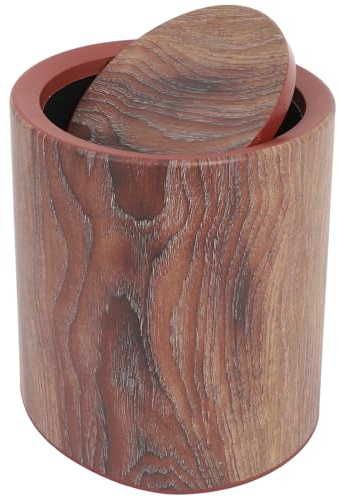 VOSAREA Cubo de Basura Pedal Mediano con Tapa Abatible Diseño Imitación Madera, Papelera Redonda para Cocina, Dormitorio y Oficina, Bote Basura Tapado Práctico y Fácil de Limpiar
