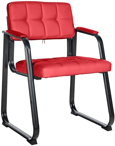CLP Silla para Visitas Canada B Tapizada En Cuero Sintético I Silla De Espera con Reposabrazos I Silla Confidente con Base De Metal I Color: Color:Rojo