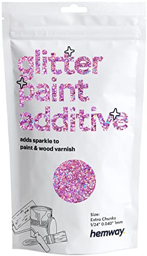 Hemway Glitter Paint Additive - Pink Holographic | 100g Extra Chunky Metallic Flakes for Adding Sparkle to Paints & Wood Varnish | Add to Emulsion, Acrylic & Latex for Indoor Sparkly Walls