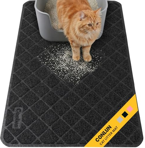 Conlun matta kattsandsmatta 89 x 58 cm kattlådematta, rutnät strökontroll design kattlådeunderlägg, vattentätt urinbeständigt material, lätt att rengöra (svart)