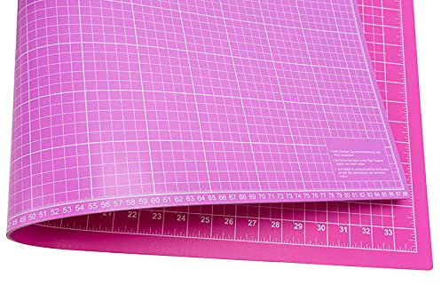 Schneidematte A1 7-lagig mit cm und inch Skala zum Nähen, Basteln und Quilten 90 x 60 cm (pink/flieder)