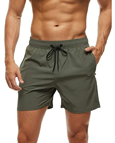 Aisprts Bañador Hombre Bañador Natacion con Bolsillos con Cremallera Pantalones Cortos de Playa Elásticos de Secado Rápido para Hombre con Cordón y Calzoncillos de Malla Interior