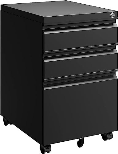 Rollcontainer Aktenschrank abschließbar Büroschrank metallschrank File Cabinet Lagerschrank Beistellcontainer schubladenschrank Beistellcontainer Bürokommode für Dokumente 39 x 50 x 62 cm schwarz