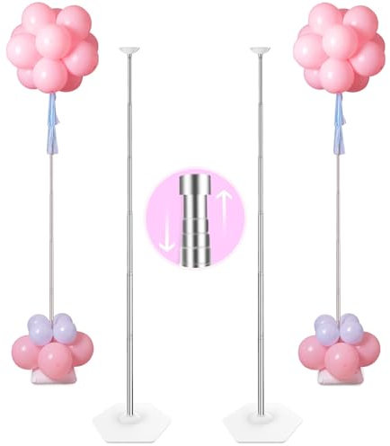 YALLOVE Kit di supporto per colonna in metallo, 2 set da 2 m di altezza regolabile con design telescopico riutilizzabile, non usa e getta per compleanni, matrimoni, baby shower